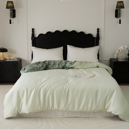 91家纺网 家纺一手货源 找家纺 EH家居 2025春夏天丝纯色单被套 薄荷奶绿+格林绿