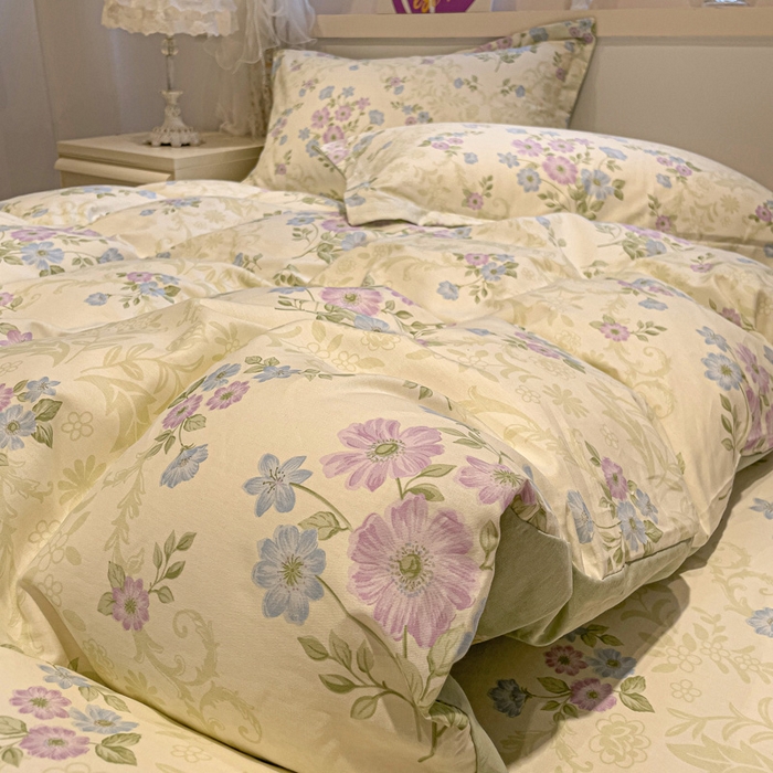 91家纺网 家纺一手货源 找家纺 2025春夏新款全棉花卉系列印花四件套 岸边花语