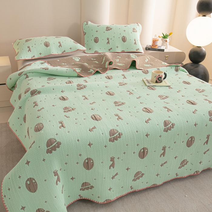 91家纺网 家纺一手货源 找家纺 手艺人2025新款A类宝宝四季全棉提花双面可铺盖床盖榻榻米炕盖炕垫盖毯AC01-AC10 AC07绿