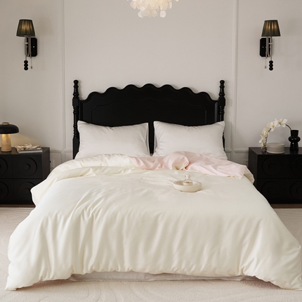 EH家居 2025春夏天丝纯色单被套 糖霜白+西西里粉