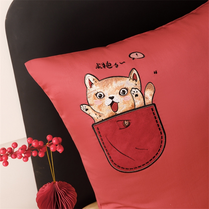 91家纺网 家纺一手货源 找家纺 （总）星野 2025新款双股澳棉刺绣贴布绣四件套-招财猫