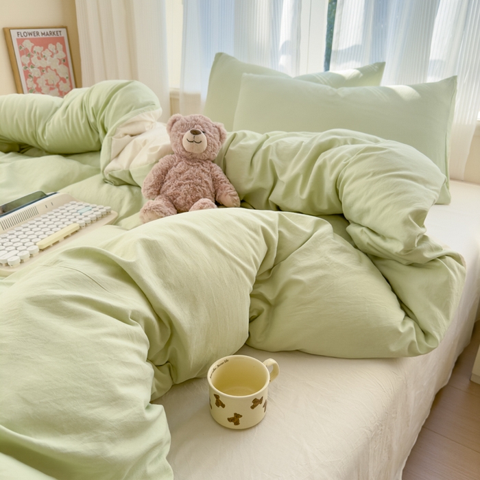 91家纺网 家纺一手货源 找家纺 （总）优佳优品 2024新款亲肤水洗棉纯色四件套