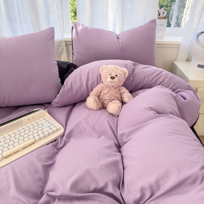 91家纺网 家纺一手货源 找家纺 优佳优品 2024新款亲肤水洗棉纯色四件套紫色星空