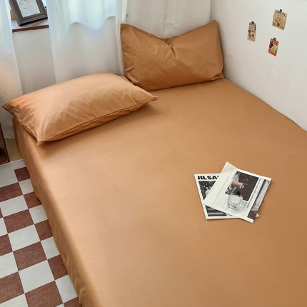 2025新款40长绒棉ins美拉德色系纯色全棉单品四件套床笠四件套系列--单床单 琥珀色