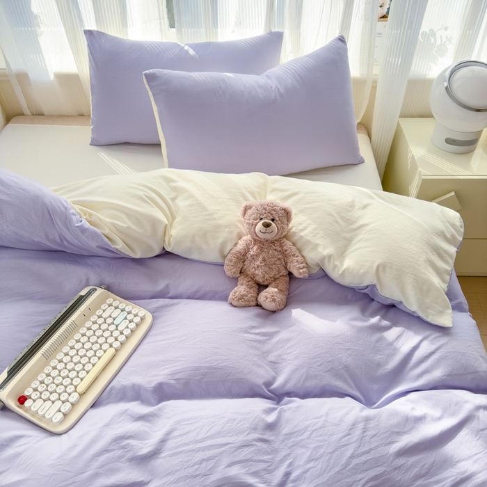 91家纺网 家纺一手货源 找家纺 优佳优品 2024新款亲肤水洗棉纯色四件套紫色时光