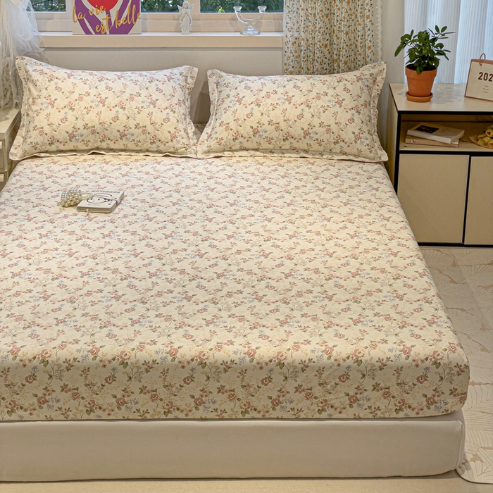 91家纺网 家纺一手货源 找家纺 2025春夏新款全棉花卉系列印花单床笠 露丝