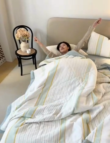 91家纺网 家纺一手货源 找家纺 2025新款全棉水洗棉提花100%棉花被夏凉被纯棉夏被被子被芯 简凝-湖兰
