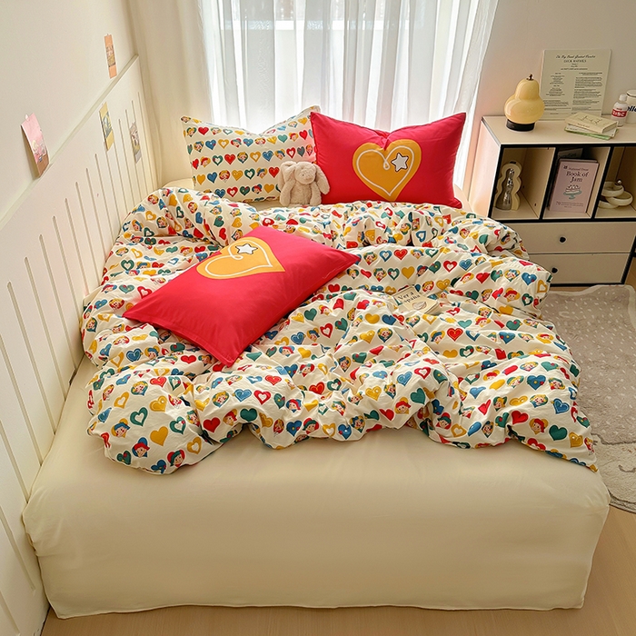 91家纺网 家纺一手货源 找家纺 春光里 2025新款水洗棉印花系列四件套 心跳歌谣