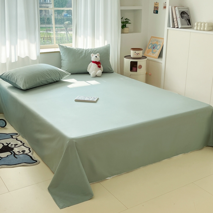 91家纺网 家纺一手货源 找家纺 泽西家纺+V17798841158发大图 2025新款A类全棉13376单品床单 豆绿