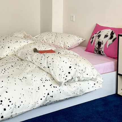 尺素 2025新款全棉印花活性A类纯棉数码四件套 斑点狗狗-粉