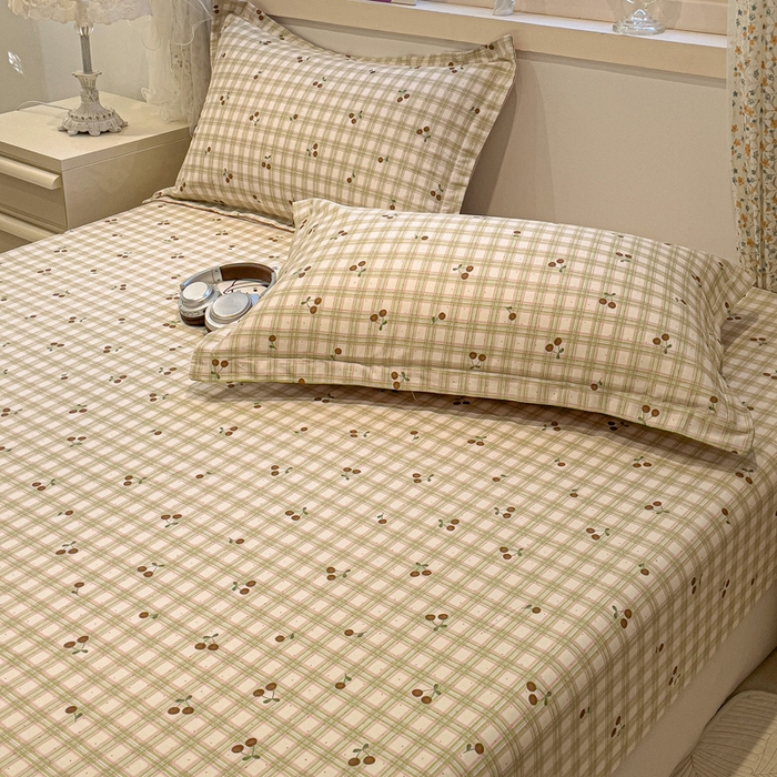 91家纺网 家纺一手货源 找家纺 2025春夏新款全棉花卉系列印花单床笠 酸甜樱桃