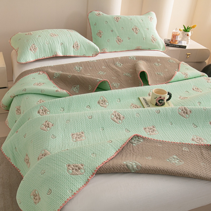 91家纺网 家纺一手货源 找家纺 手艺人2025新款A类宝宝四季全棉提花双面可铺盖床盖榻榻米炕盖炕垫盖毯AC01-AC10 AC06绿