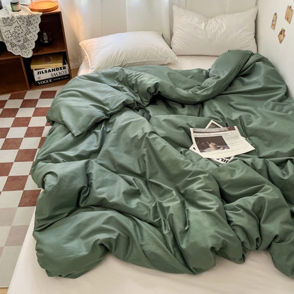 91家纺网 家纺一手货源 找家纺 2025新款40长绒棉ins美拉德色系纯色全棉单品四件套床笠四件套系列--单被套 墨绿