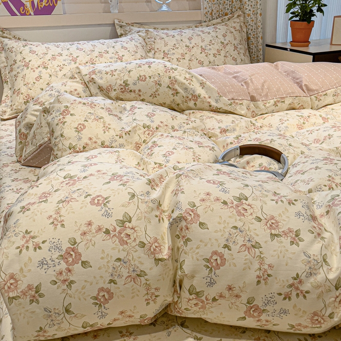 91家纺网 家纺一手货源 找家纺 2025春夏新款全棉花卉系列印花四件套 露丝