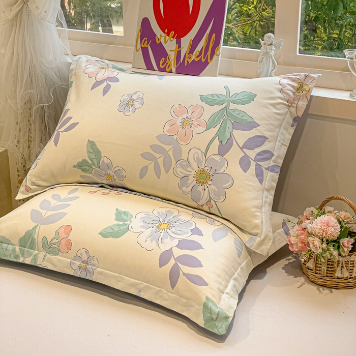 91家纺网 家纺一手货源 找家纺 2025春夏新款全棉花卉系列印花单枕套 花漾星辰