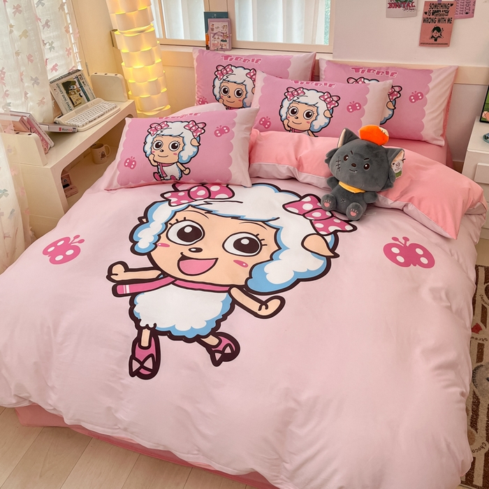 91家纺网 家纺一手货源 找家纺 金爱家 2025新款纯棉数码印花系列四件套 甜蜜时刻