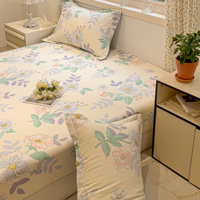 91家纺网 家纺一手货源 找家纺 2025春夏新款全棉花卉系列印花单床笠 花漾星辰