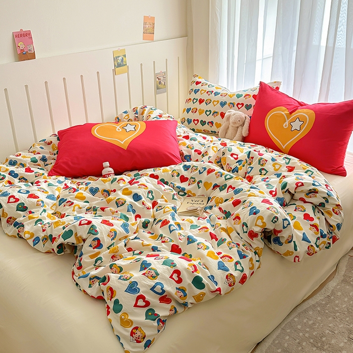 91家纺网 家纺一手货源 找家纺 春光里 2025新款水洗棉印花系列四件套 心跳歌谣