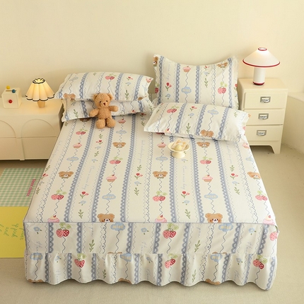 八十八家纺 2025新款全棉12868系列四件套单品床裙奶油小熊