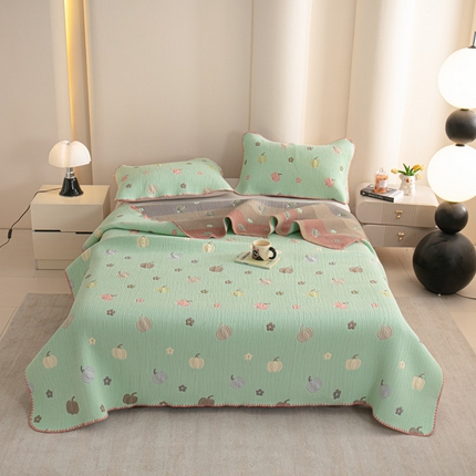 手艺人2025新款A类宝宝四季全棉提花双面可铺盖床盖榻榻米炕盖炕垫盖毯AC01-AC10 AC08绿