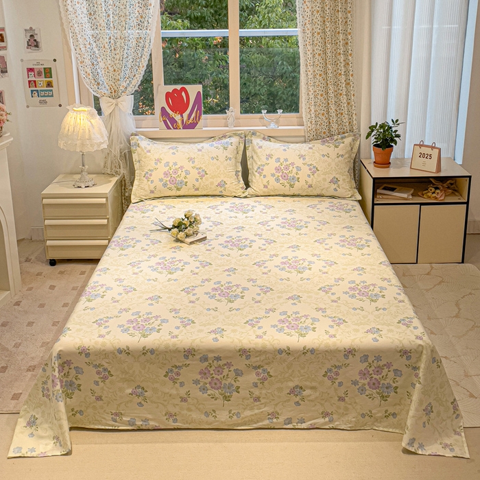 91家纺网 家纺一手货源 找家纺 2025春夏新款全棉花卉系列印花四件套 岸边花语