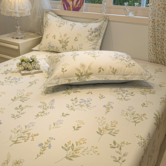 91家纺网 家纺一手货源 找家纺 2025春夏新款全棉花卉系列印花床单 沁园春