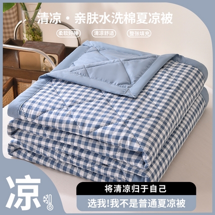 培童 2025水洗棉夏被夏凉被空调被超声波压花礼品直播引流爆款 蓝小格