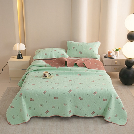 手艺人2025新款A类宝宝四季全棉提花双面可铺盖床盖榻榻米炕盖炕垫盖毯AC01-AC10 AC10绿