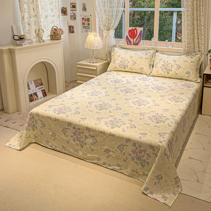 91家纺网 家纺一手货源 找家纺 2025春夏新款全棉花卉系列印花床单 岸边花语