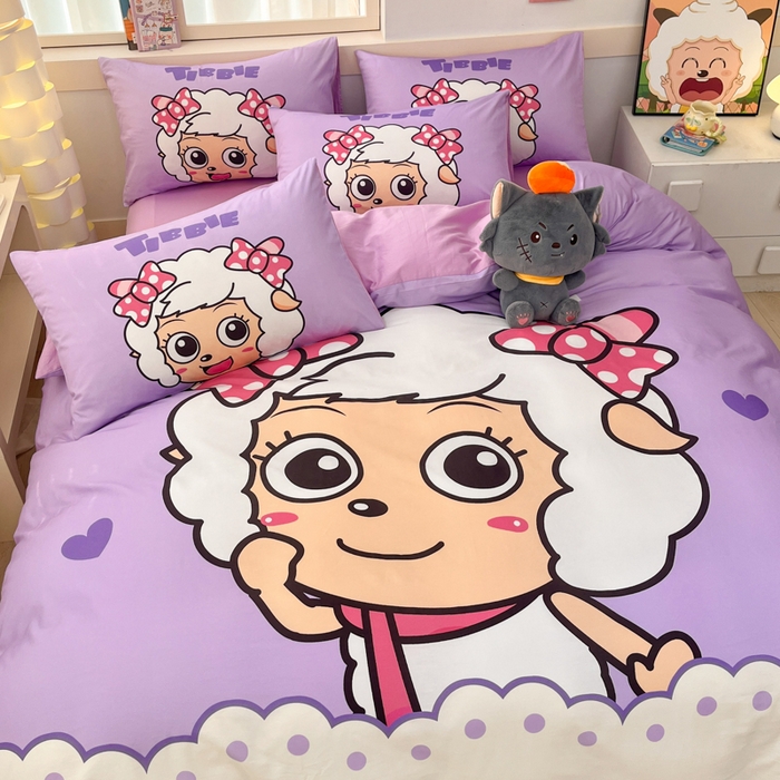 91家纺网 家纺一手货源 找家纺 金爱家 2025新款纯棉数码印花系列四件套 美羊羊公主