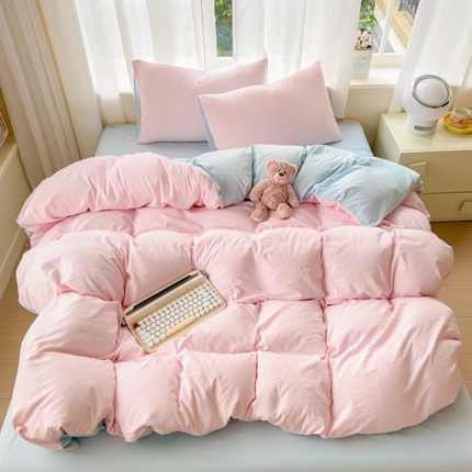 优佳优品 2024新款亲肤水洗棉纯色四件套慕云粉