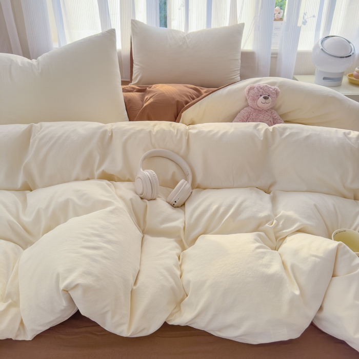 91家纺网 家纺一手货源 找家纺 优佳优品 2024新款亲肤水洗棉纯色四件套莫卡维尼