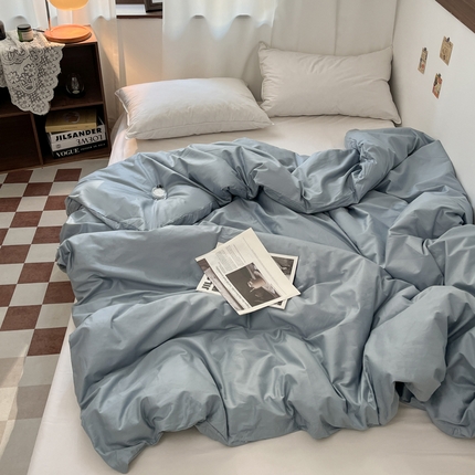 91家纺网 家纺一手货源 找家纺 2025新款40长绒棉ins美拉德色系纯色全棉单品四件套床笠四件套系列--单被套 天空蓝