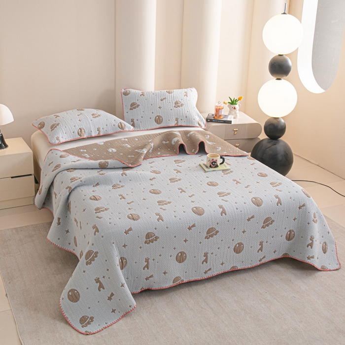 91家纺网 家纺一手货源 找家纺 手艺人2025新款A类宝宝四季全棉提花双面可铺盖床盖榻榻米炕盖炕垫盖毯AC01-AC10 AC07灰