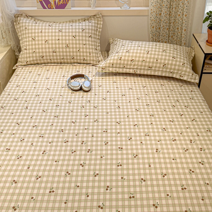 91家纺网 家纺一手货源 找家纺 2025春夏新款全棉花卉系列印花单床笠 酸甜樱桃