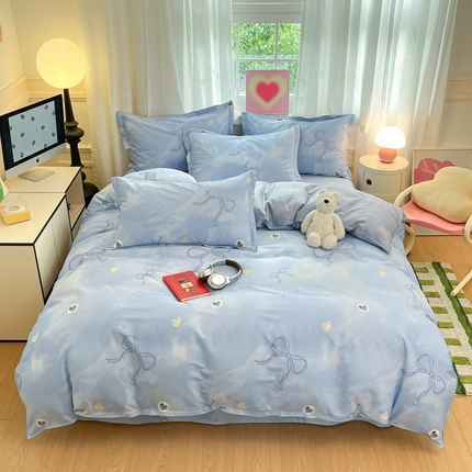 2025新款全棉印花小清新单品系列-四件套（提供买家秀） 晕染蓝结-兰