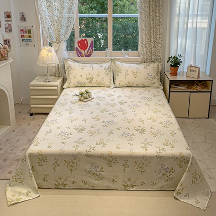 91家纺网 家纺一手货源 找家纺 2025春夏新款全棉花卉系列印花床单 沁园春