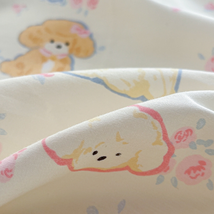 91家纺网 家纺一手货源 找家纺 西引力 2025开春新款全棉印花四件套单被套系列 狗狗家族粉