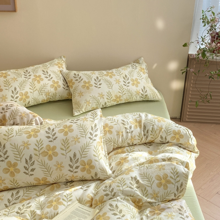 91家纺网 家纺一手货源 找家纺 2025新款A类母婴级有氧全棉纯棉双层纱纯棉印花四件套 场景一 初夏