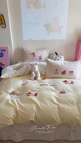 91家纺网 家纺一手货源 找家纺 美乐迪家纺 2025新款全棉毛巾绣四件套 腊肠狗