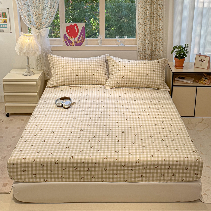 91家纺网 家纺一手货源 找家纺 2025春夏新款全棉花卉系列印花单床笠 酸甜樱桃