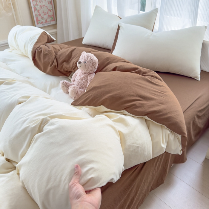 91家纺网 家纺一手货源 找家纺 优佳优品 2024新款亲肤水洗棉纯色四件套莫卡维尼