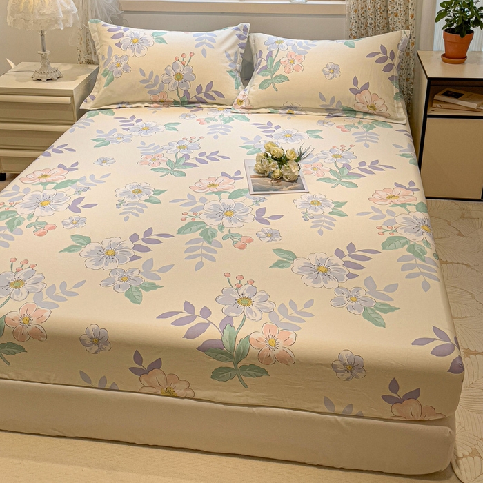 91家纺网 家纺一手货源 找家纺 2025春夏新款全棉花卉系列印花单床笠 花漾星辰