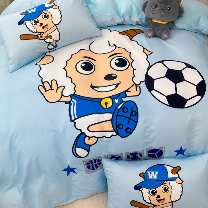 91家纺网 家纺一手货源 找家纺 金爱家 2025新款纯棉数码印花系列四件套 足球小子