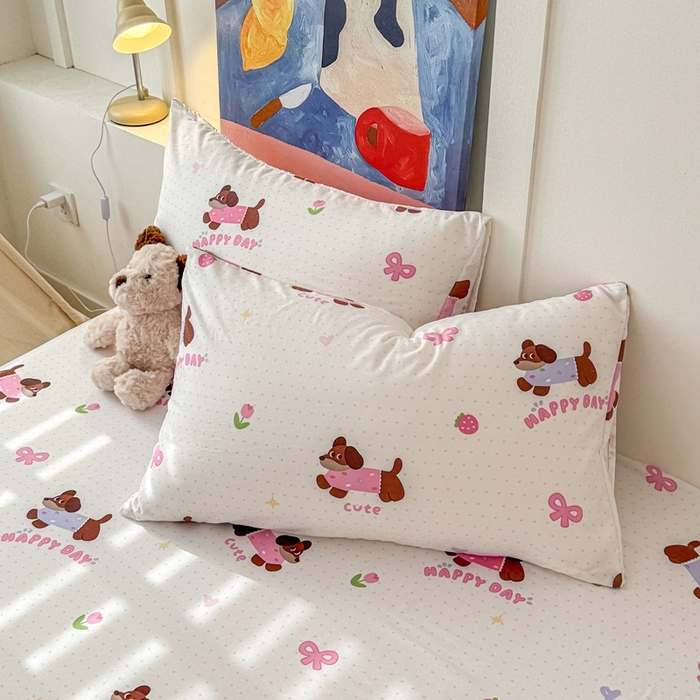 91家纺网 家纺一手货源 找家纺 温眠 2025新款A类亲肤水洗棉可爱卡通印花床笠 欢乐伙伴