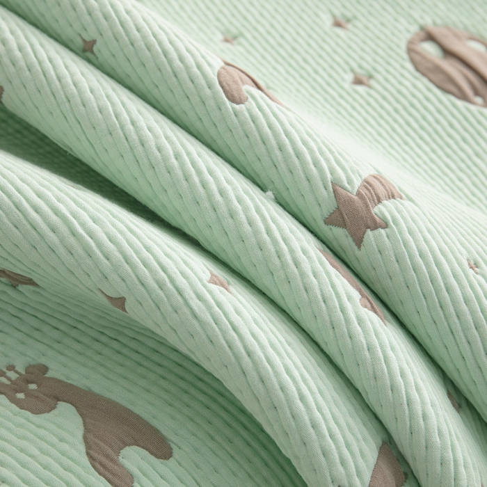 91家纺网 家纺一手货源 找家纺 手艺人2025新款A类宝宝四季全棉提花双面可铺盖床盖榻榻米炕盖炕垫盖毯AC01-AC10 AC07绿