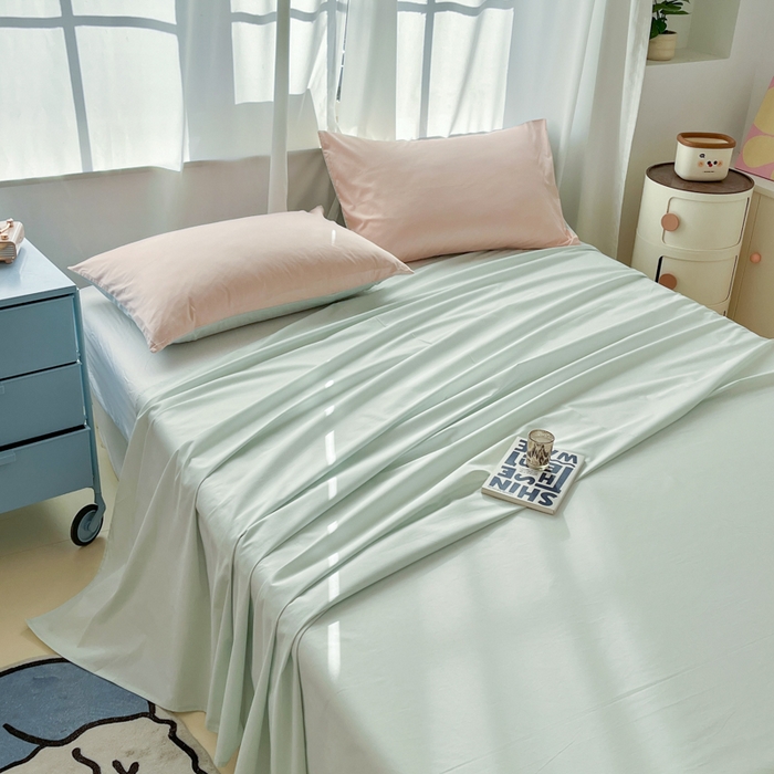 91家纺网 家纺一手货源 找家纺 泽西家纺+V17798841158发大图 2025新款A类全棉13376单品床单 云水绿