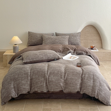 91家纺网 家纺一手货源 找家纺 618家纺 2025新款全棉色织水洗大提花纯棉长绒棉四件套-简雅 简雅-太空灰