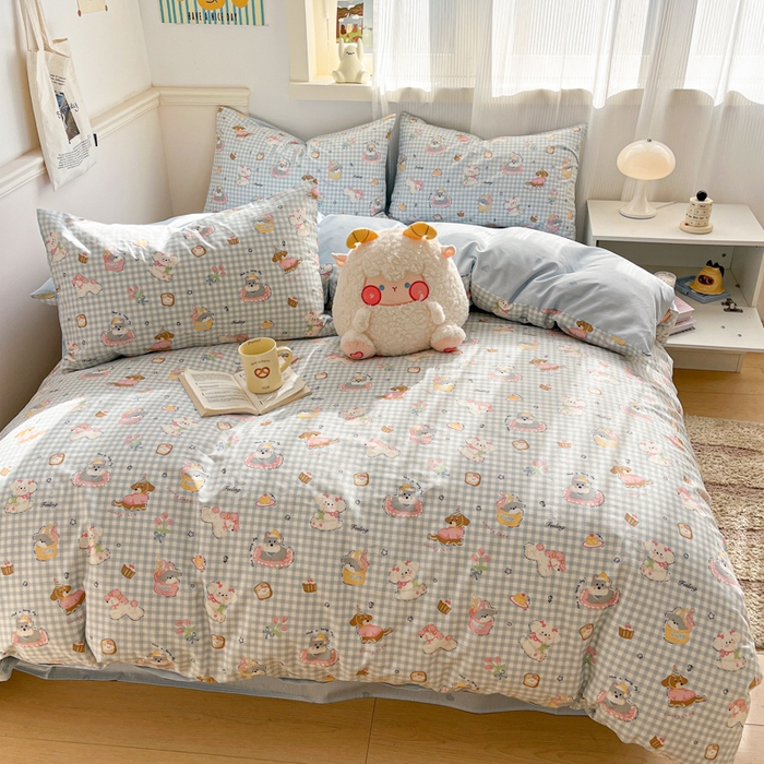 91家纺网 家纺一手货源 找家纺 西引力 2025开春新款全棉印花四件套单被套系列 狗狗派对