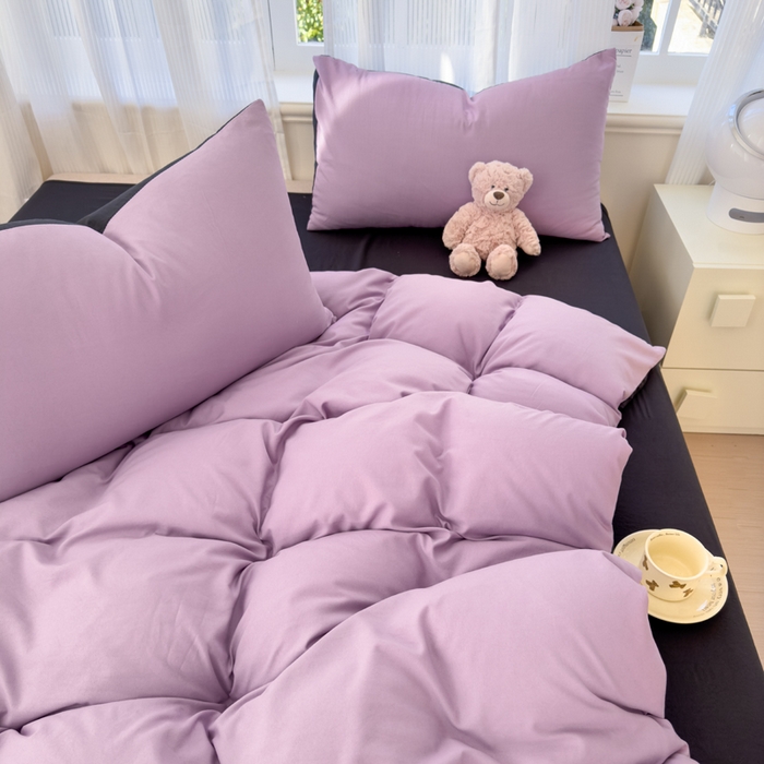 91家纺网 家纺一手货源 找家纺 优佳优品 2024新款亲肤水洗棉纯色四件套紫色星空